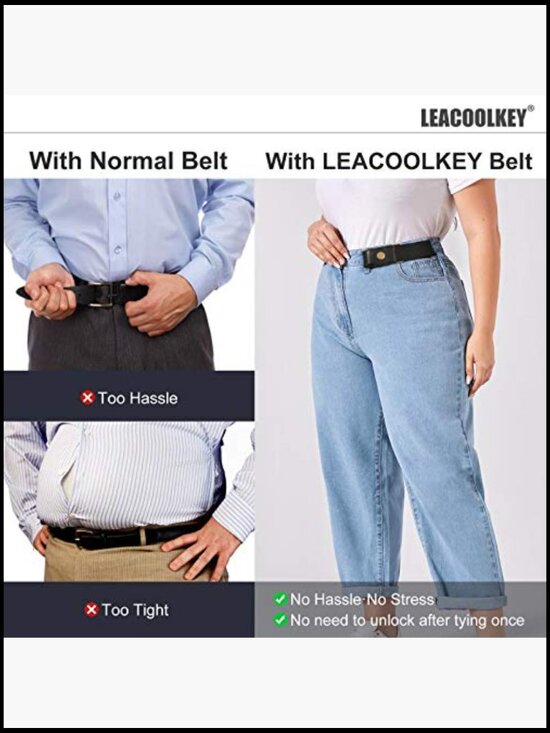 No Buckle Stretch Belt for Jeans, 2 Pack Elastic Invisible Side Loop main image 4